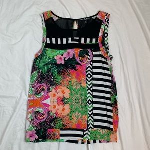Cable & Gauge Mutlicolor Floral and Striped Blouse